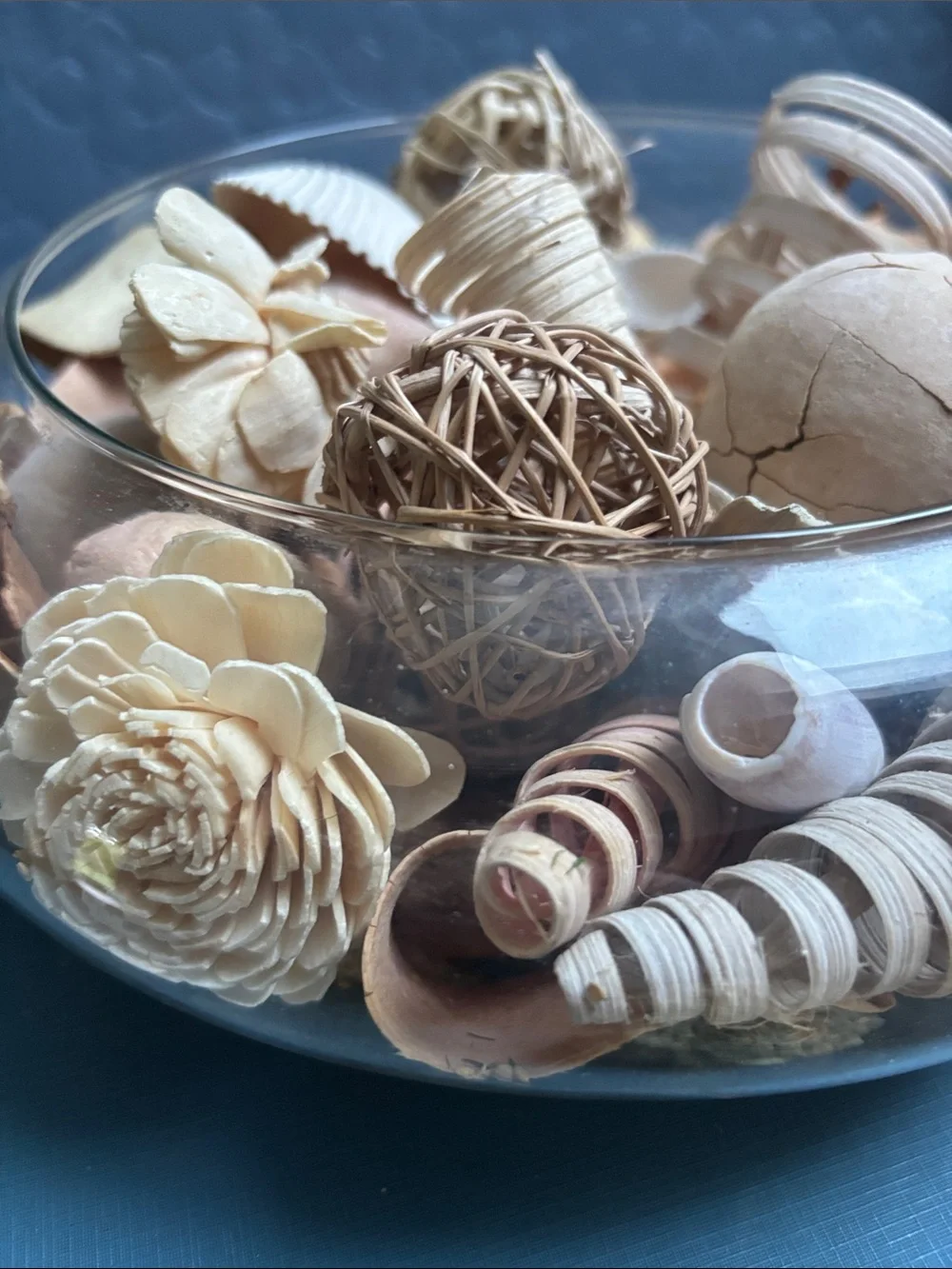 Decorative Natural  Bowl - dried materials like rattan and wood flowers.shells
